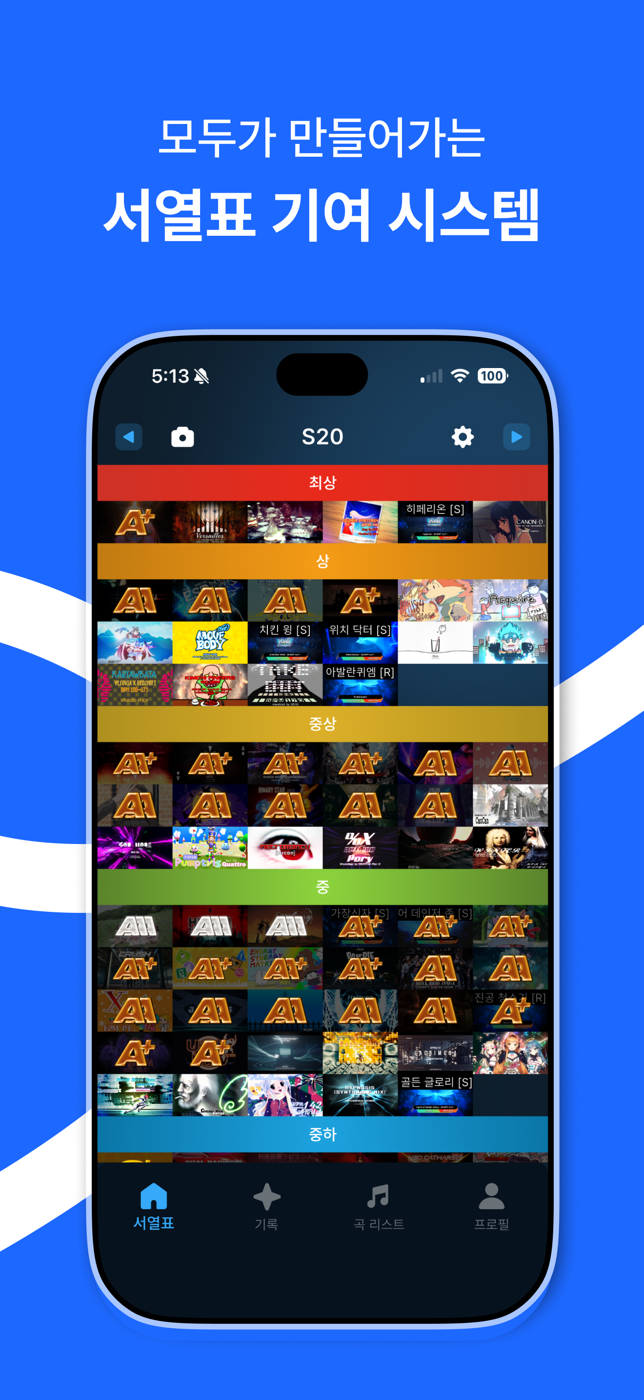 ArcadeStat community tier list screen showing difficulty rankings for arcade rhythm game charts